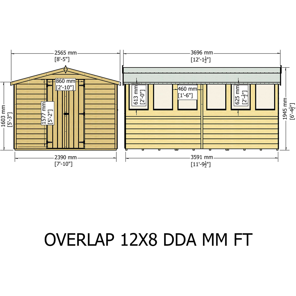 Shire 12 x 8ft Double Door Dip Treated Overlap Apex Shed Image 7