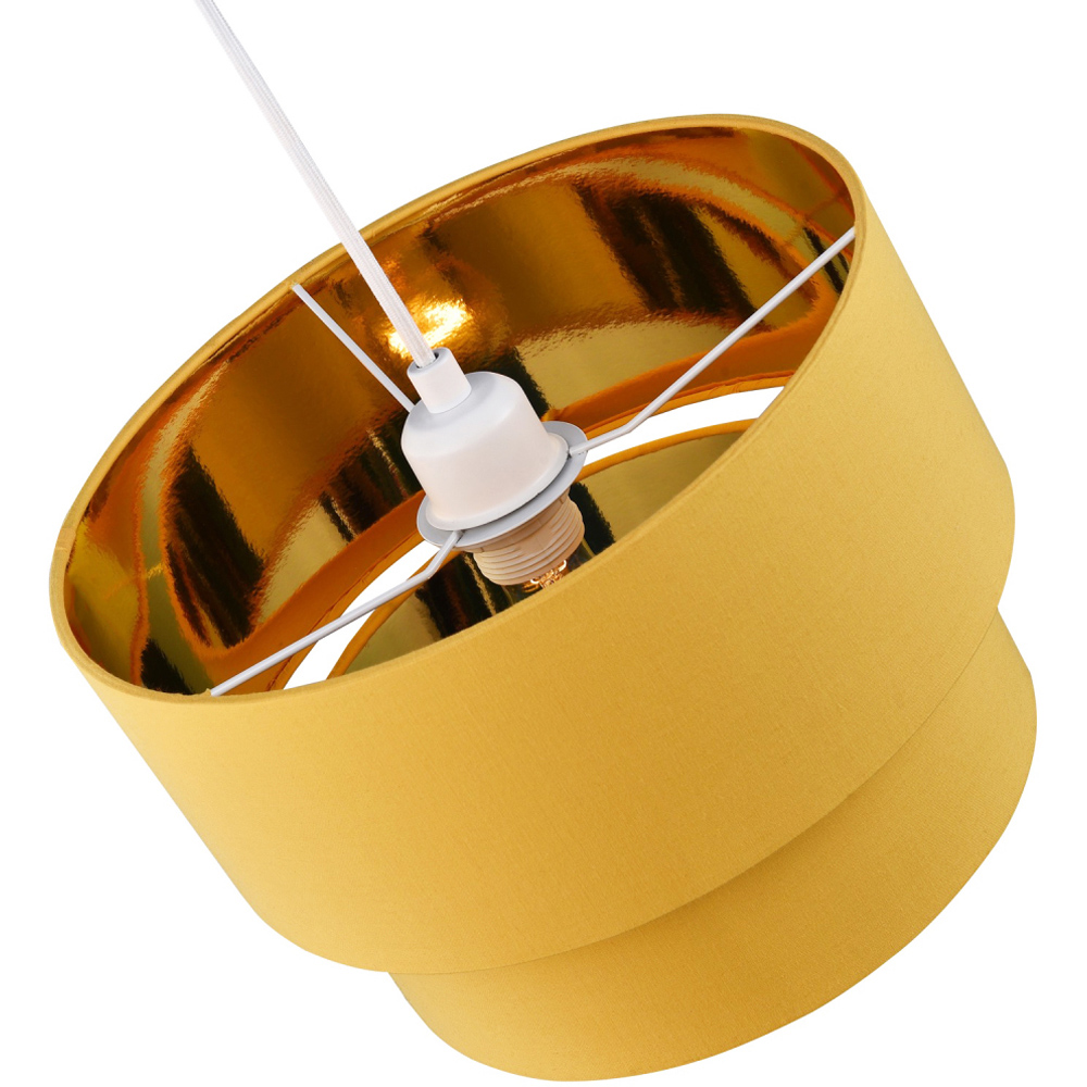 Happy Homewares Mustard Ochre Cotton Double Tier Shiny Golden Inner Pendant Shade Image 3