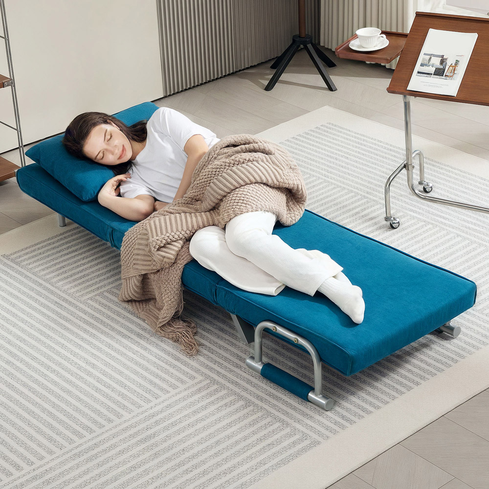 HOMCOM Single Blue Velvet Feel Chair Bed Image 3