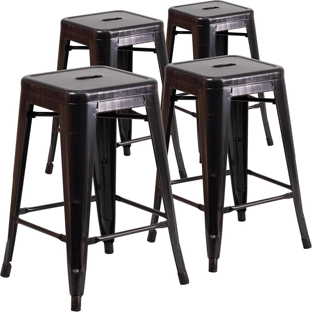 FWStyle Set of 4 24 inch Black and Gold Galvanised Steel Ready Assembled Bar Stools Image 2