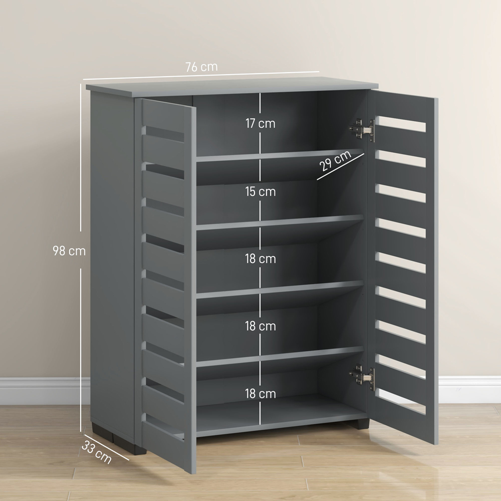 Portland 2 Door Grey Slatted Shoe Storage Cabinet Image 9
