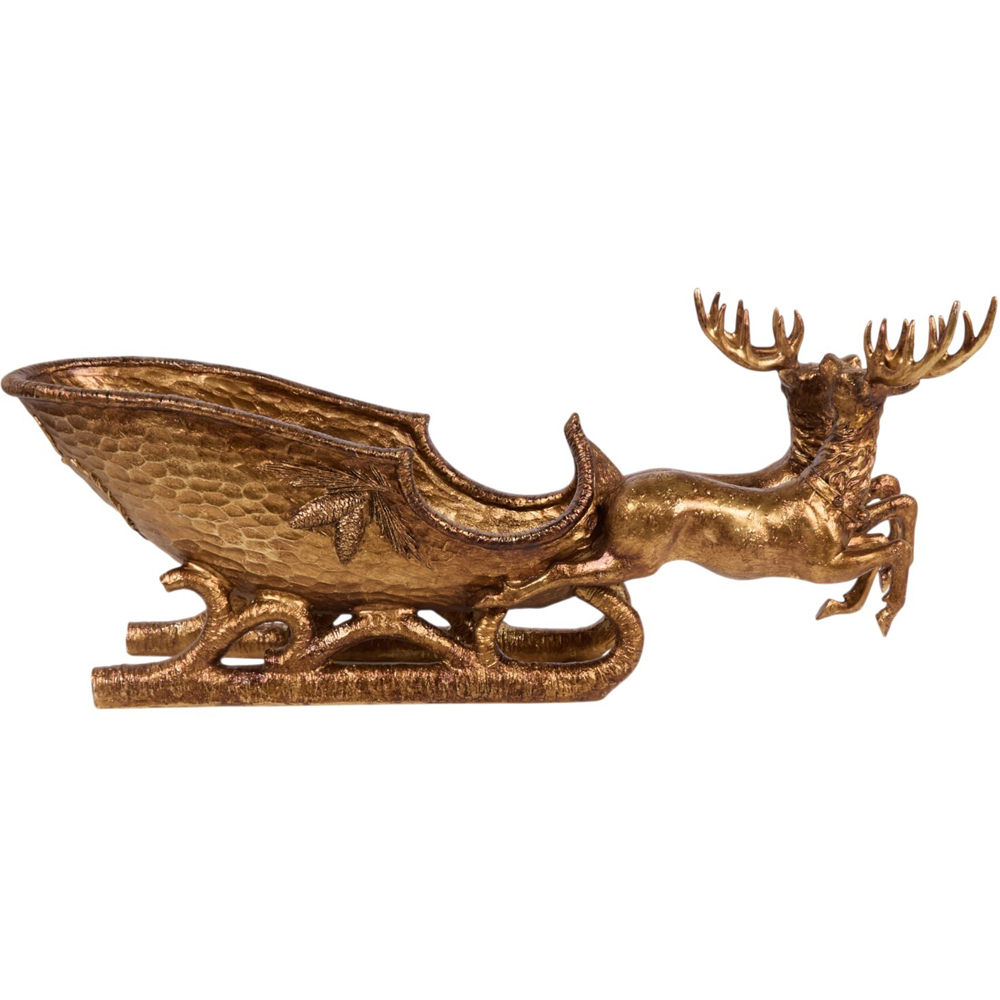 Ornate Reindeer Sleigh Ornament Bronze Image 3