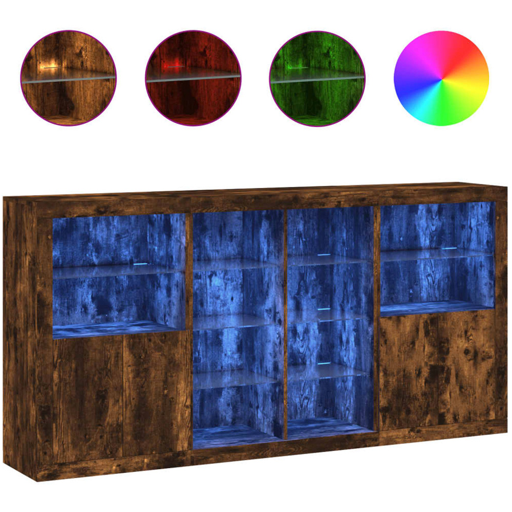 vidaXL 4 Door 12 Shelf Smoked Oak Sideboard with LED Lights Image 3