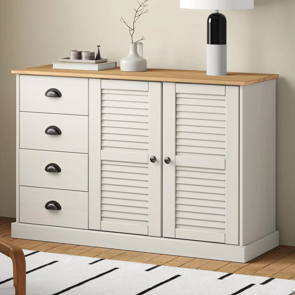 vidaXL Vigo 2 Door 4 Drawer White Solid Pine Wood Sideboard Image 1