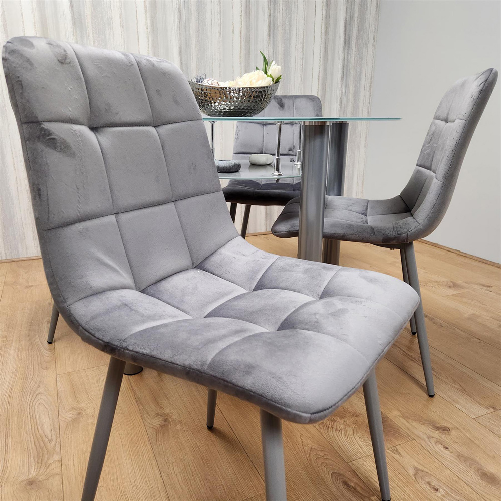 Portland Rocco 4 Seater Round Glass Velvet Dining Set Grey Image 5