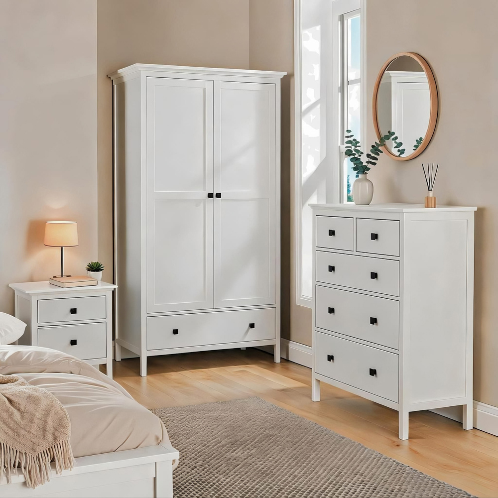 Home Source 2 Drawer White Bedside Table Image 7