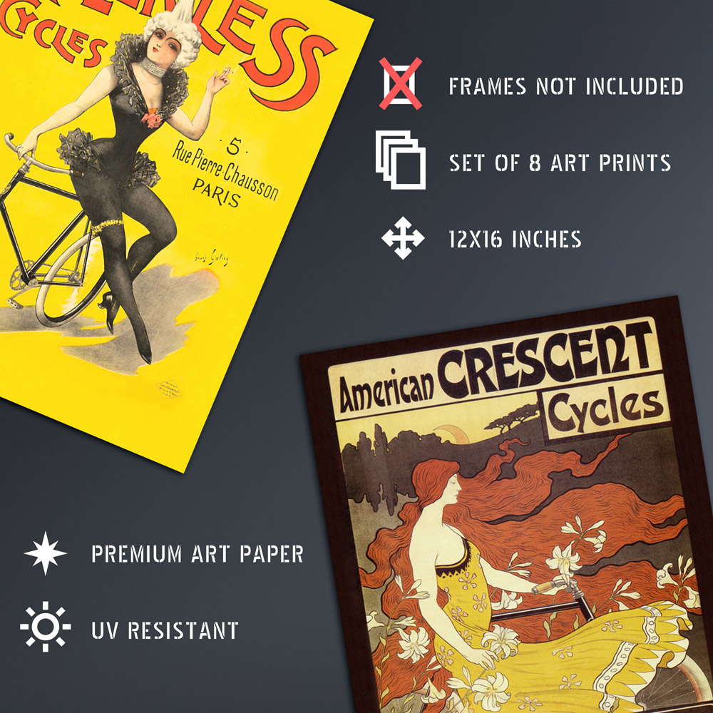 Artery8 Vintage French British American Cycling Adverts Wall Art Print 30 x 41cm 8 Pack Image 4