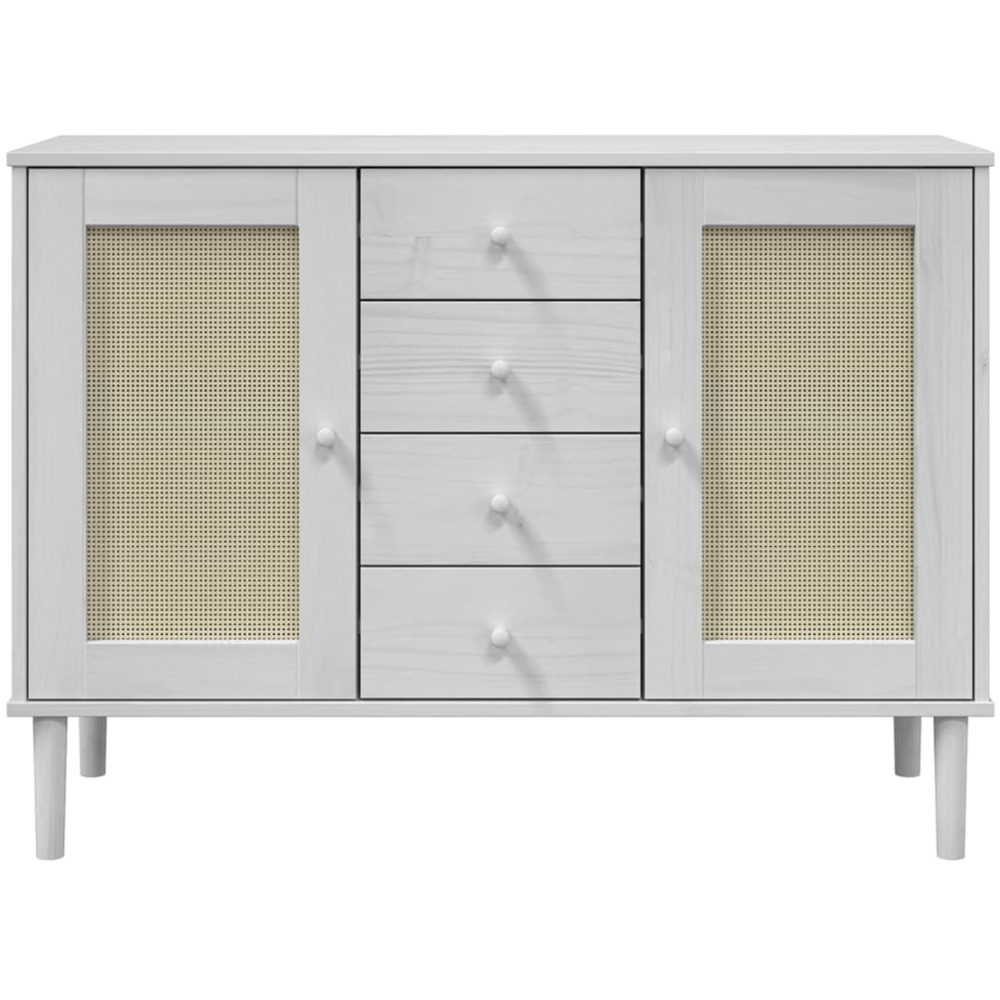 vidaXL Senja 2 Door 4 Drawer Solid Pine Wood White Rattan Sideboard Image 5