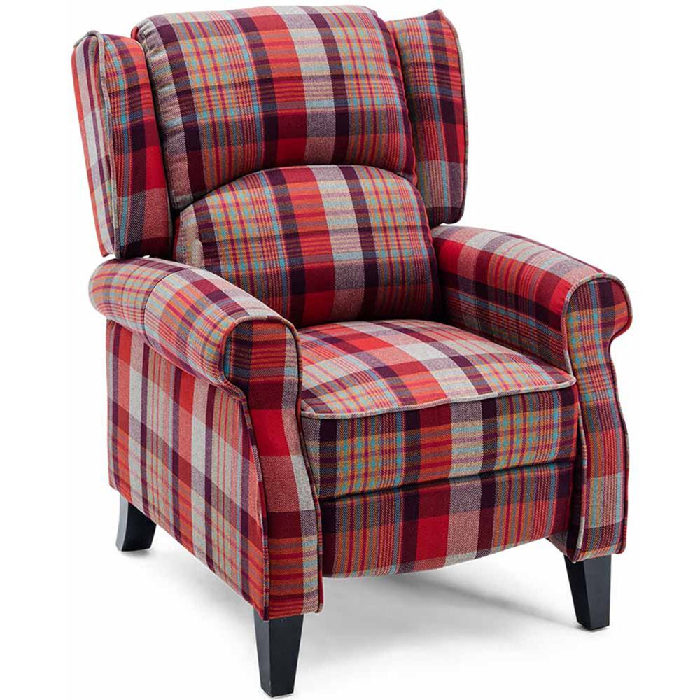 Furniture Online Eaton Red Wing Back Checkered Recliner Chair Image 2