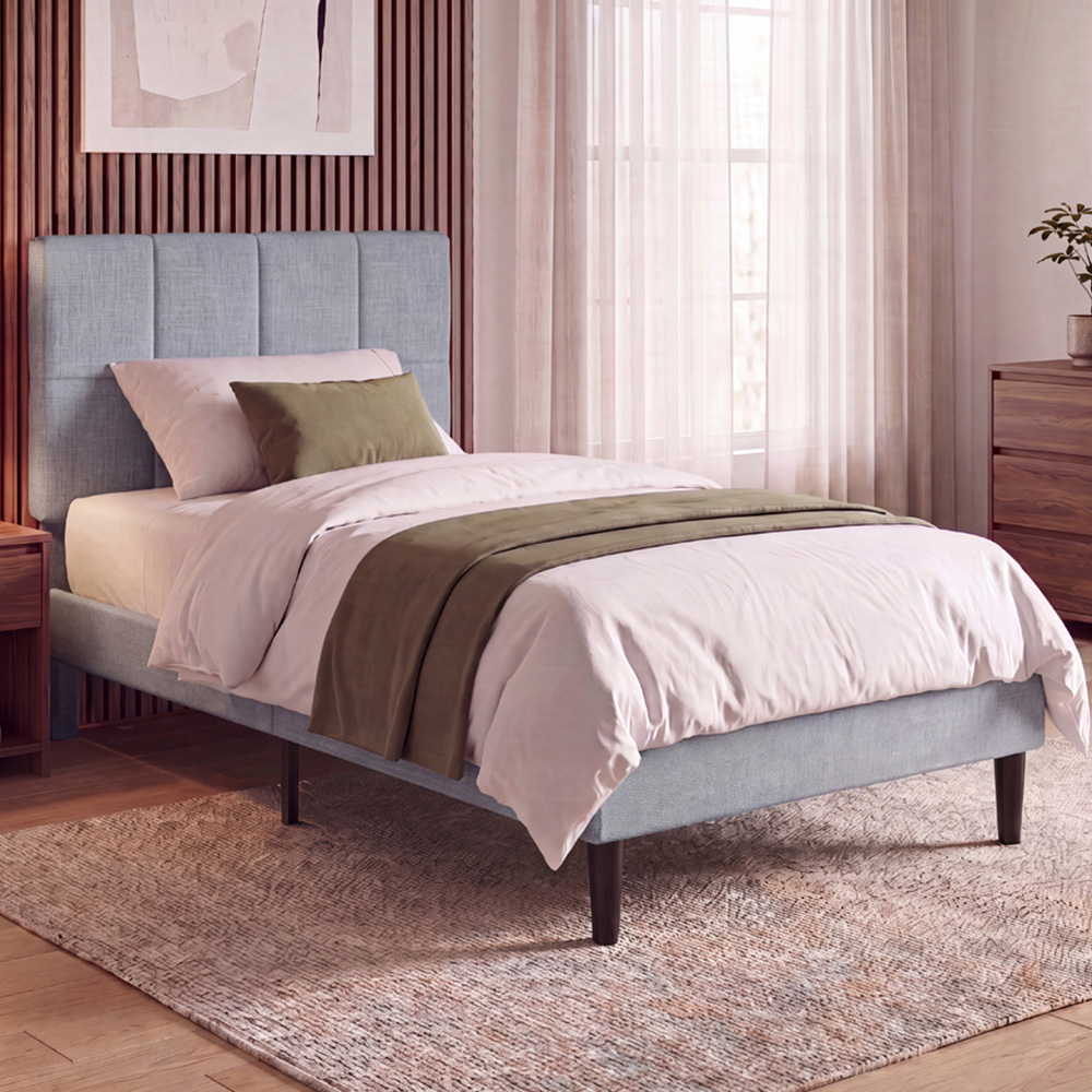 VIDA DESIGNS Velmora Single Light Grey Linen Fabric Bed with Memory Foam Bonnell Spring Mattress Image 1