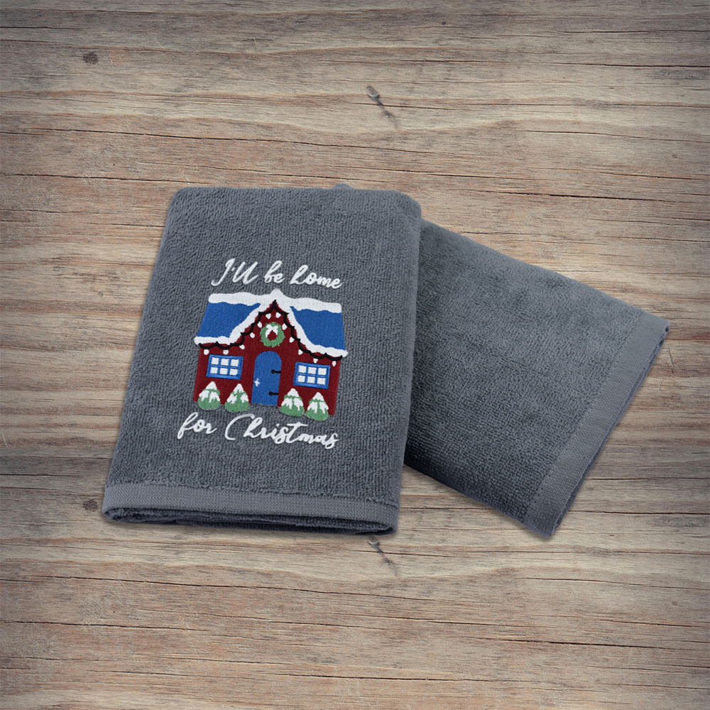 Noel Square Xmas I'll Be Home Grey Hand Towel 2 Pack Image 5