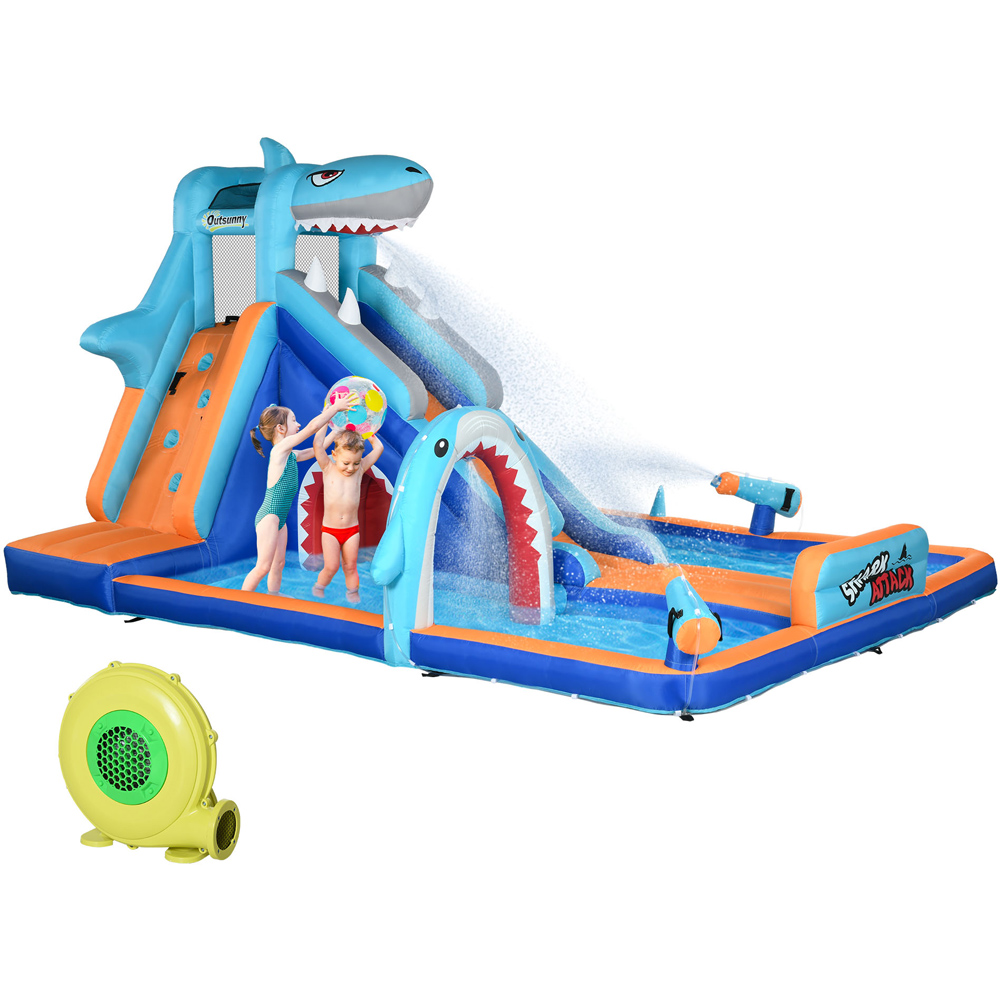 Outsunny 6 in 1 Kids Shark Theme Bouncy Castle with Blower Image 3