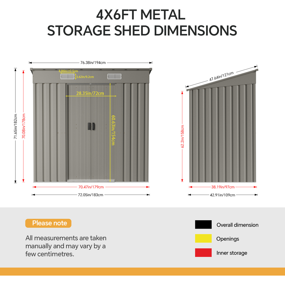 Living and Home 4 x 6ft Grey Metal Pent Garden Tool Shed Image 8