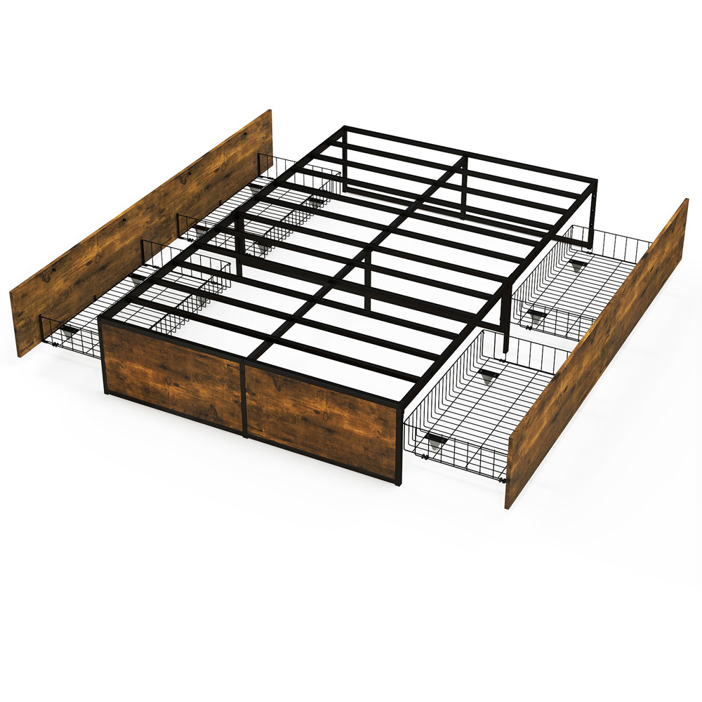 Costway Double Bed Frame with 4 Underbed Drawer Image 2