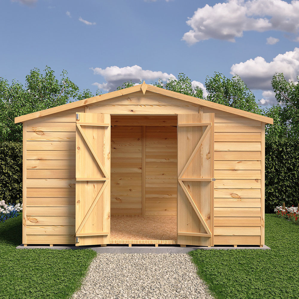 Shire 10 x 10ft Double Door Dip Treated Overlap Apex Shed Image 4