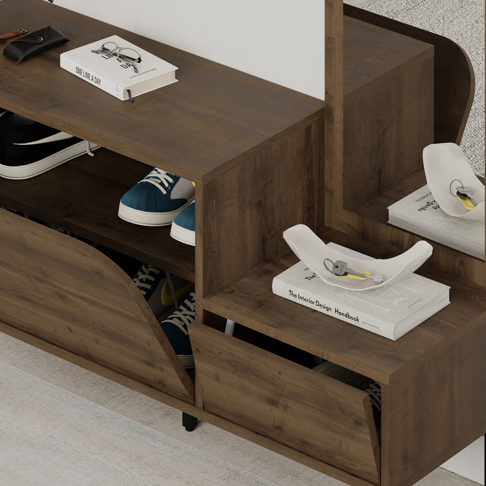 Decortie Mila 2 Door Dark Oak Effect Mirror Coat Stand and Shoe Cabinet Image 3