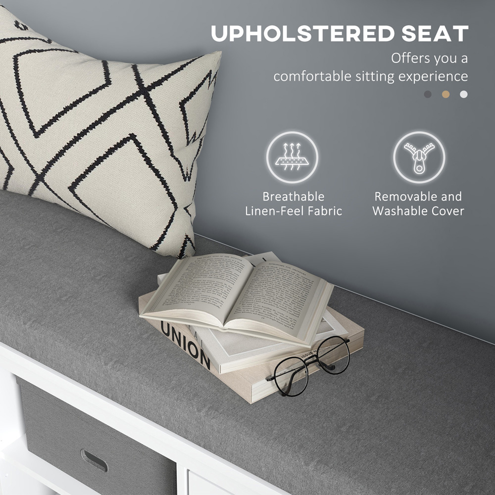 Portland 2 Door 2 Shelf White Shoe Storage Bench with Cushion Image 7