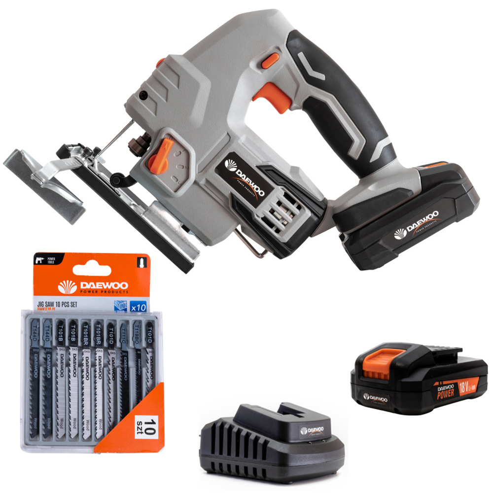 Daewoo U-Force 18V 2Ah Lithium-Ion Cordless Jigsaw with 10 Pack Blade Set and Charger Image 1