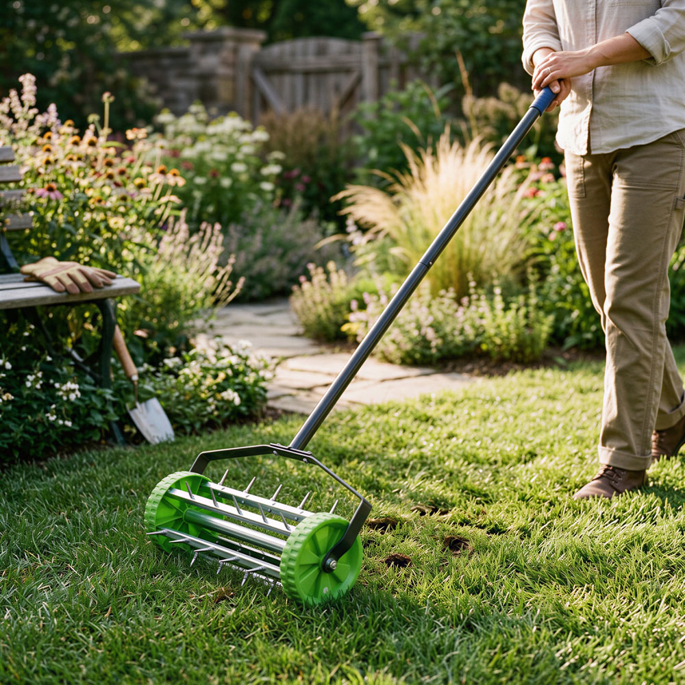 Harbour Housewares Green Rolling Lawn Aerator 40cm x 1.4m Image 2