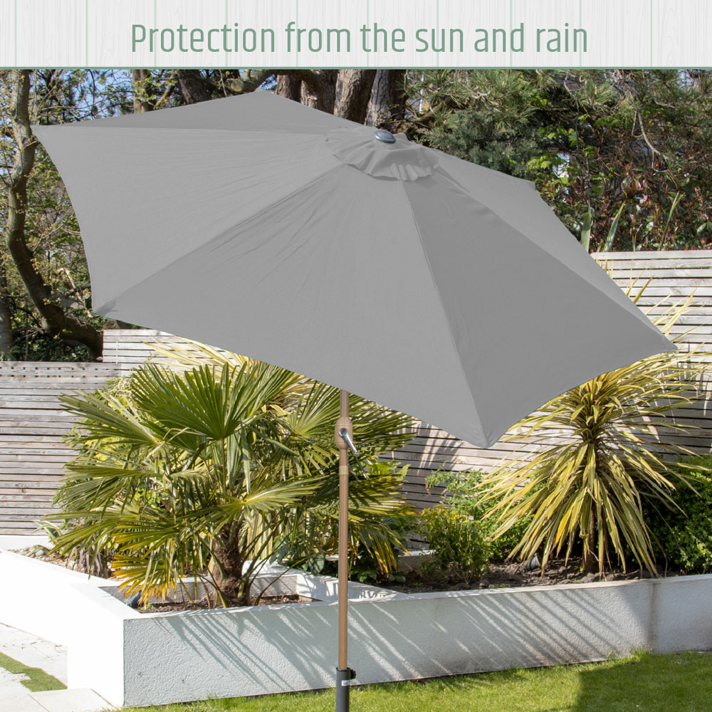Gardenkraft Light Grey Crank and Tilt Wooden Parasol 2.7m Image 7