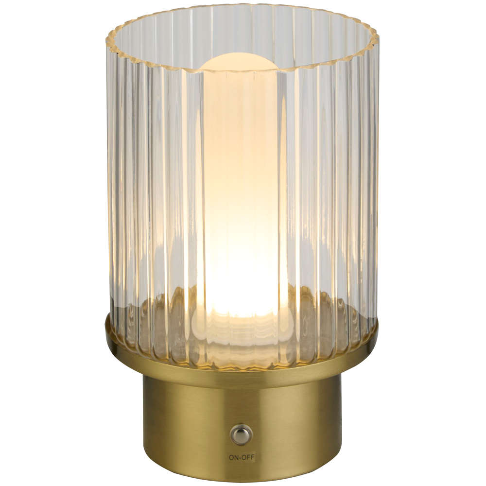 Lighting Collection Clear and Opal White Glass Shade Brass Rechargeable LED Lamp Image 3