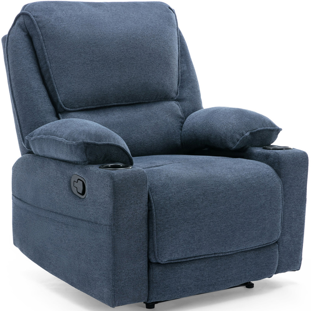 Furniture Online Sydney Blue Manual Recliner Chair with Cupholder Image 2