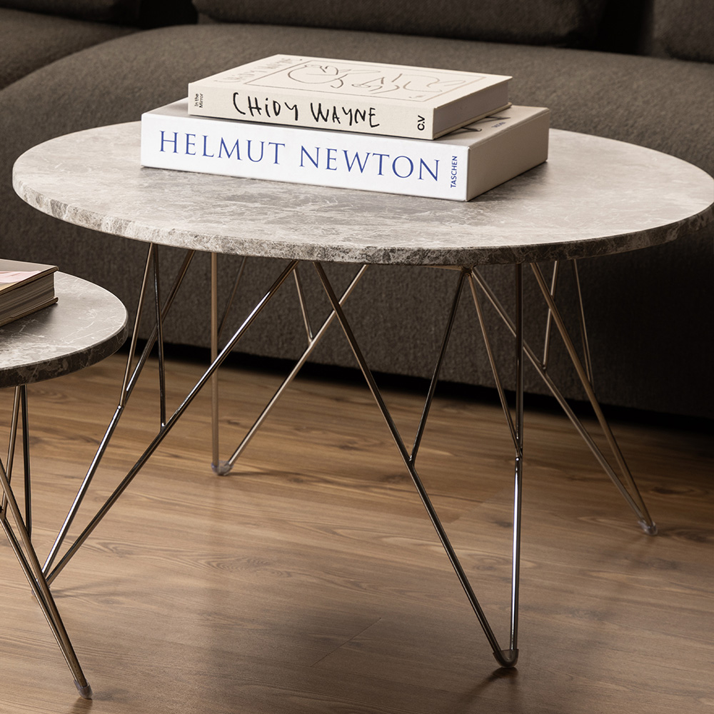 Florence Prunus Grey and Brown Marble Top Round Coffee Table Image 1