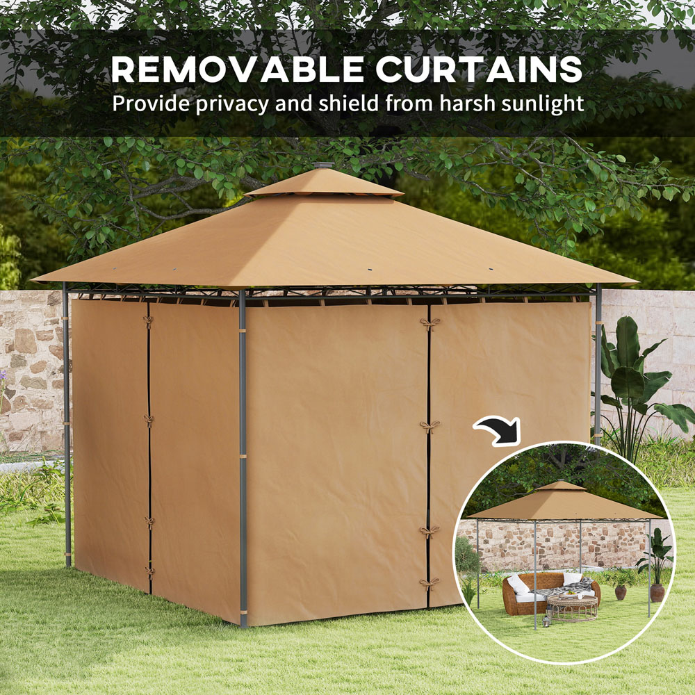 Outsunny 3 x 3m Brown Double Roof Outdoor Gazebo with Curtains Image 6