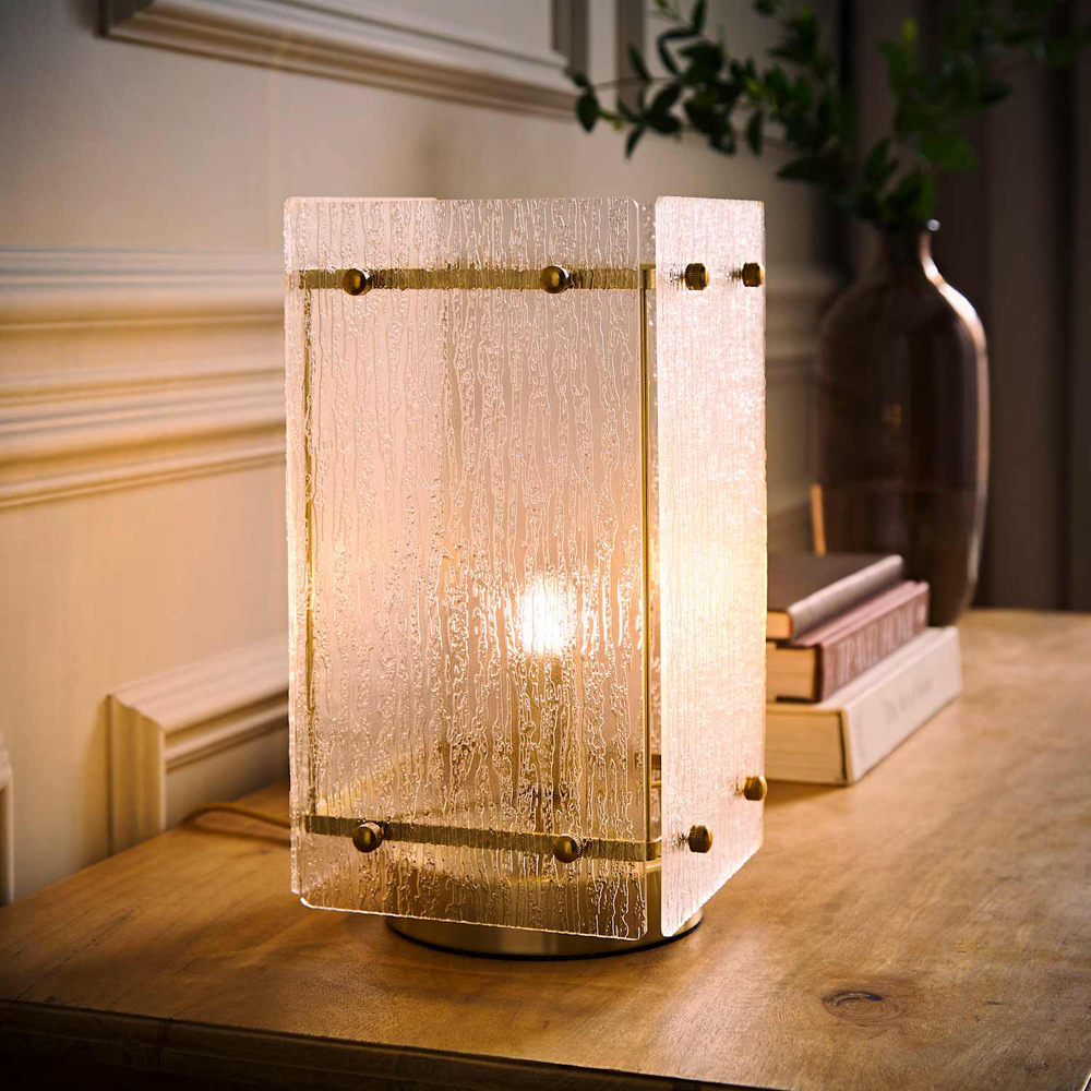 ValueLights Darcy Frosted Textured Acrylic Shade Brushed Gold Table Lamp with Bulb Image 2