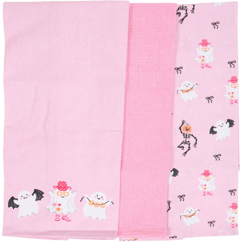 Pack of 3 Halloween Print Tea Towels Pink Image 2