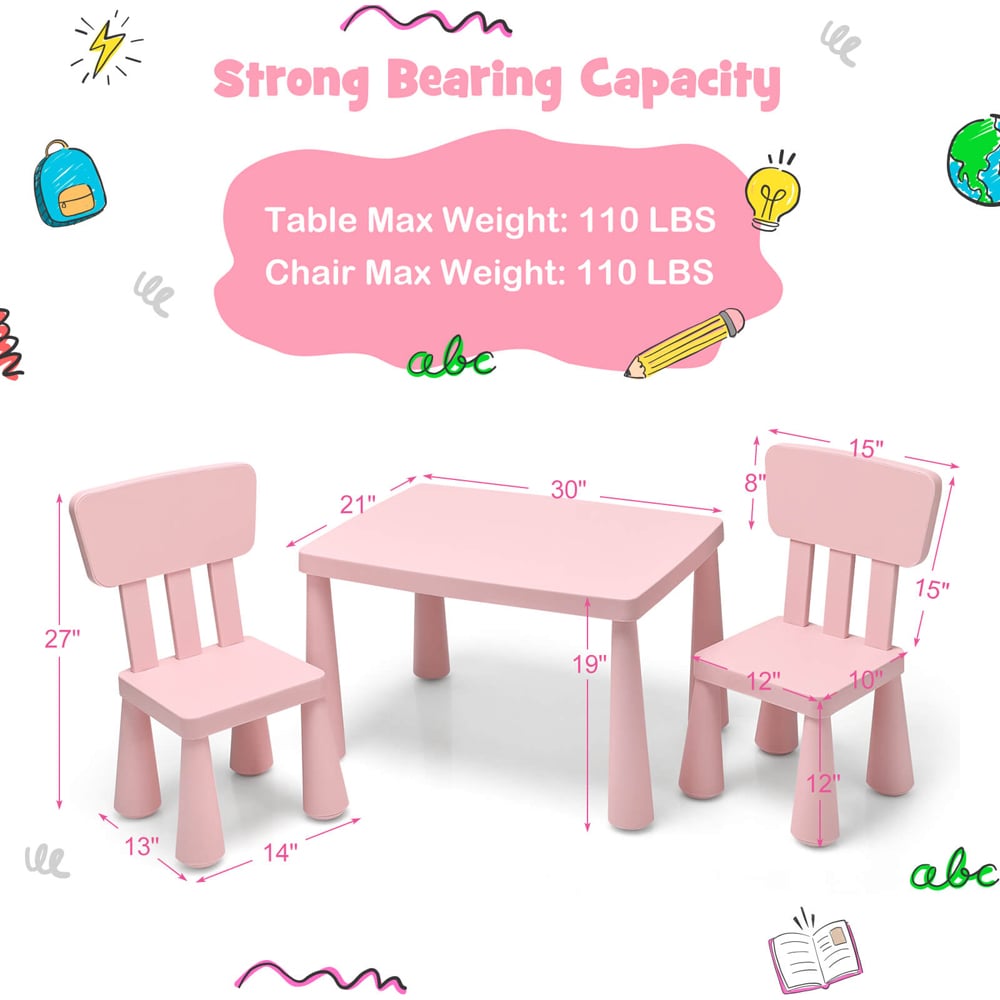 Costway Pink Children Table and Chair Set Image 6