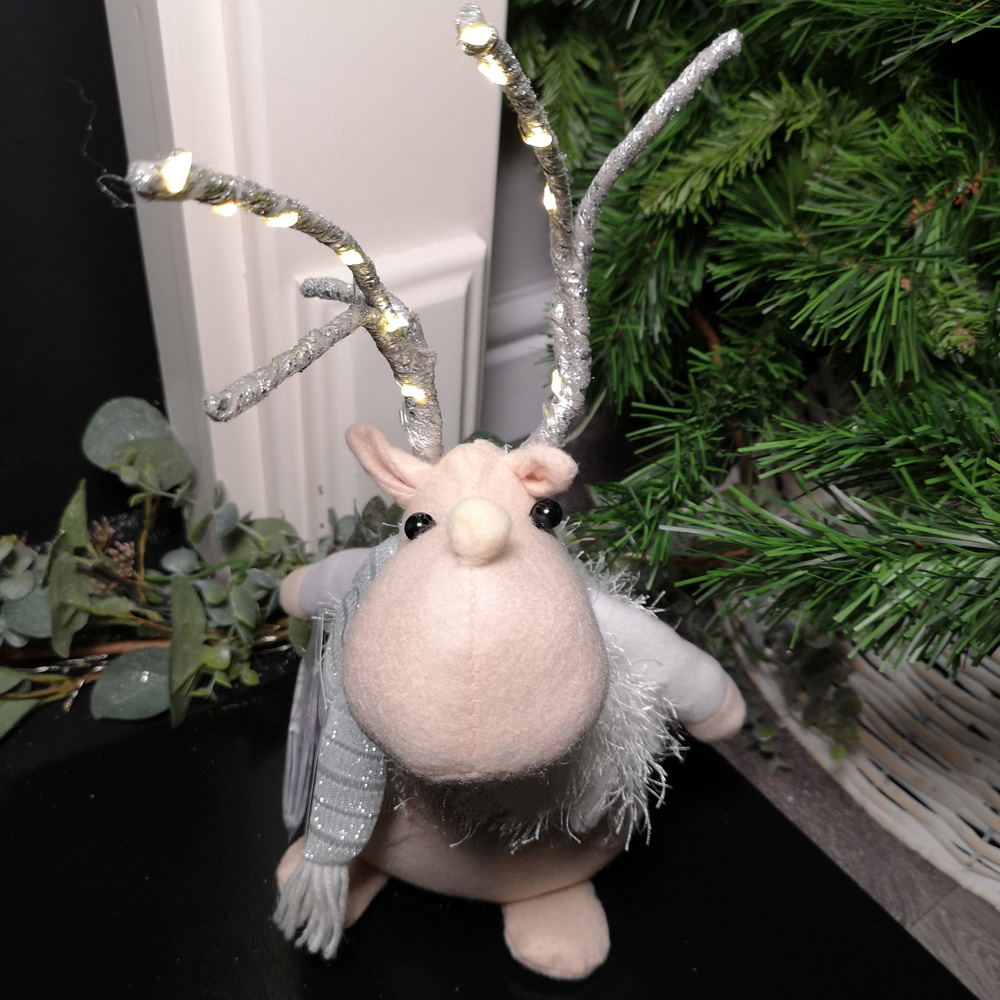 Samuel Alexander Plush White Christmas Reindeer with LED Lit Antlers Image 2