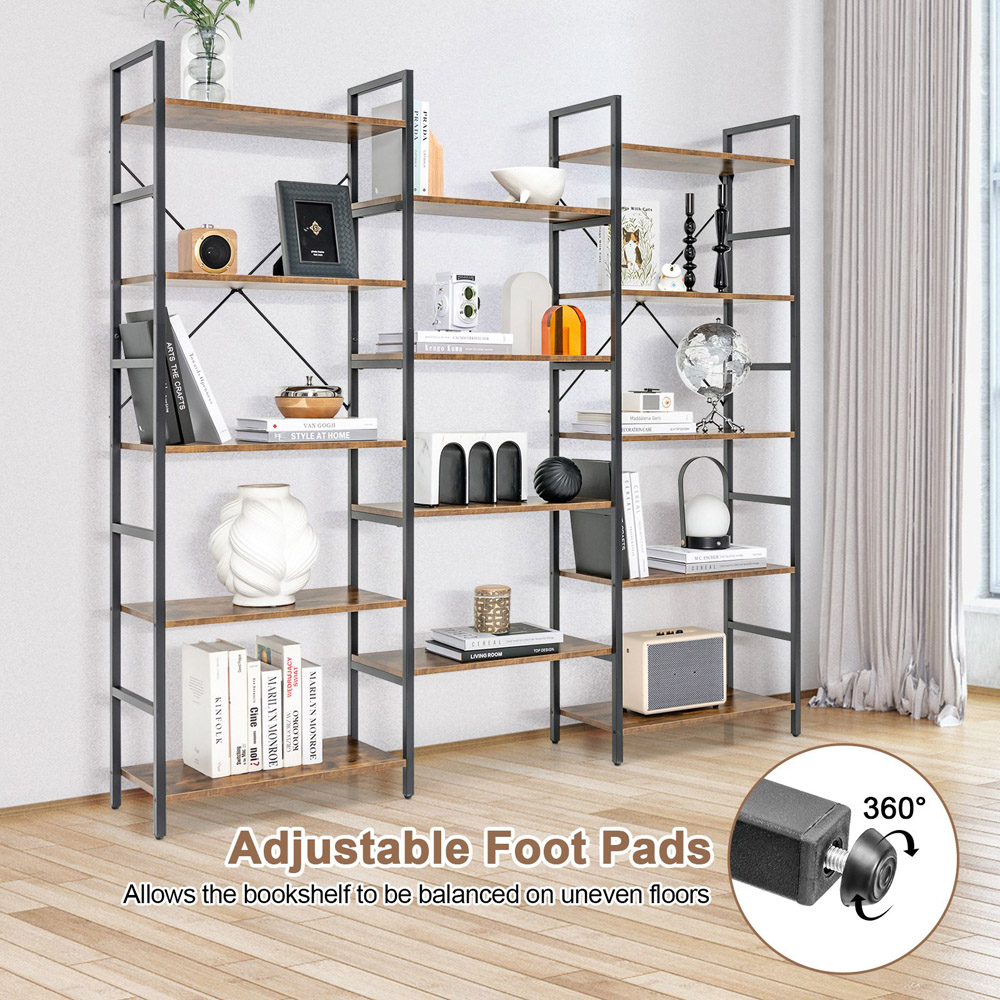 Costway 5 Open Shelf Brown Industrial Bookshelf Image 8