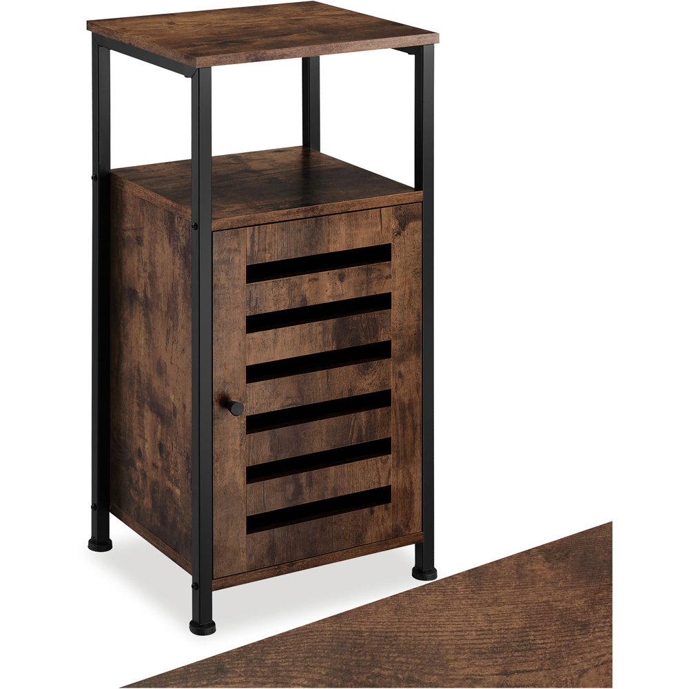 Tectake Durham Single Door Single Shelf Rustic Dark Wood Bedside Table Image 2
