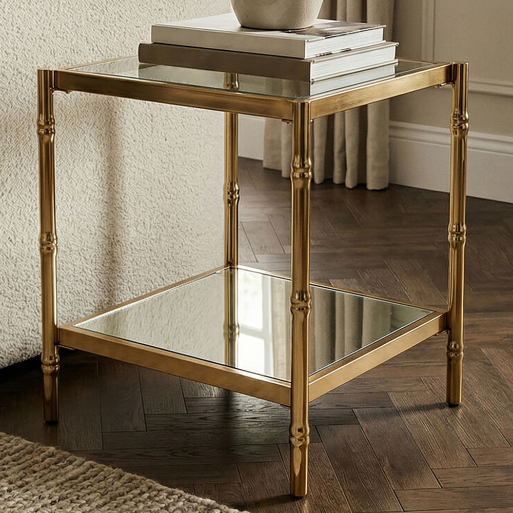 Premier Housewares Kensington Townhouse Single Shelf Gold Finish Knop Square Side Table Image 1