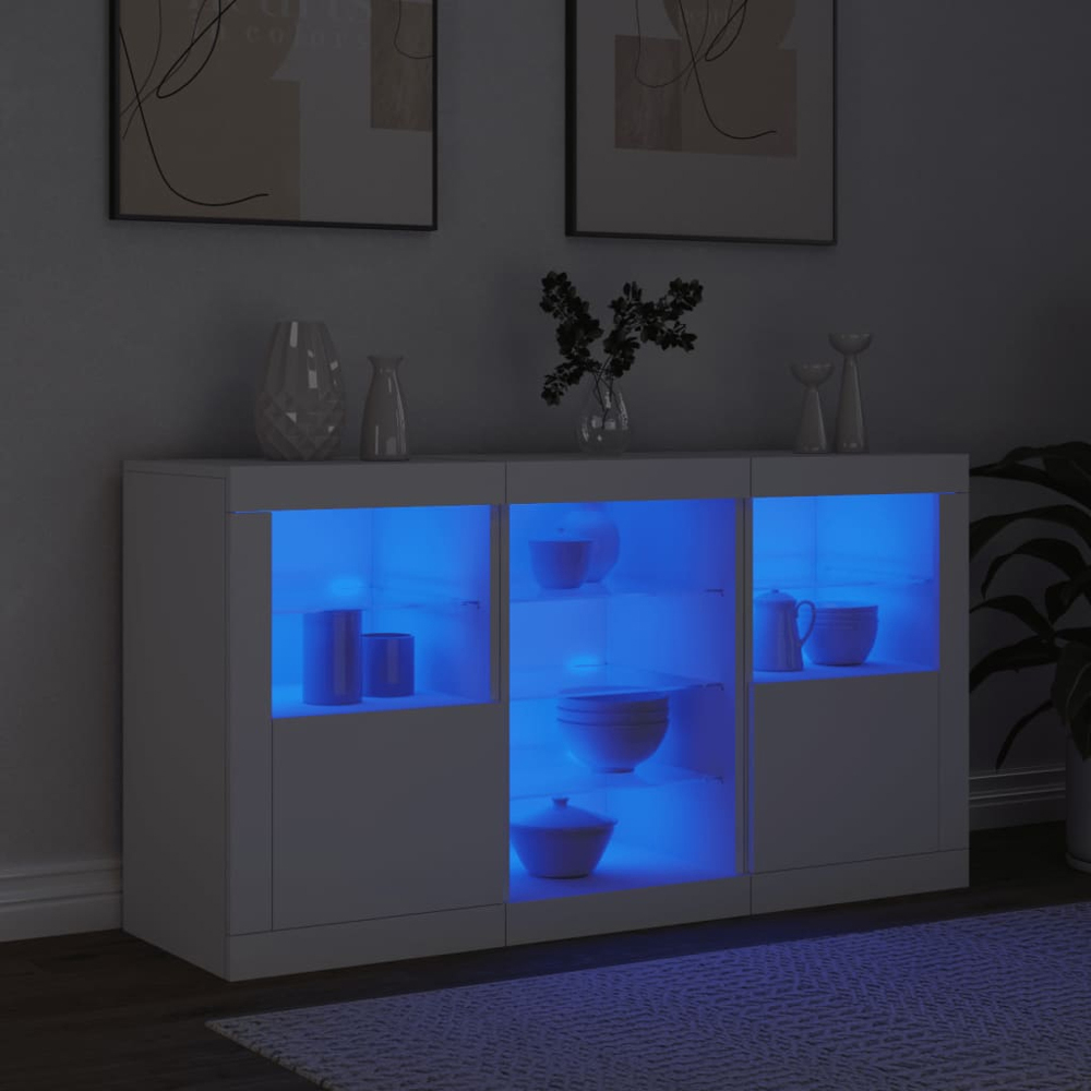 vidaXL 2 Door 8 Shelf White LED Sideboard 3 Piece Image 9