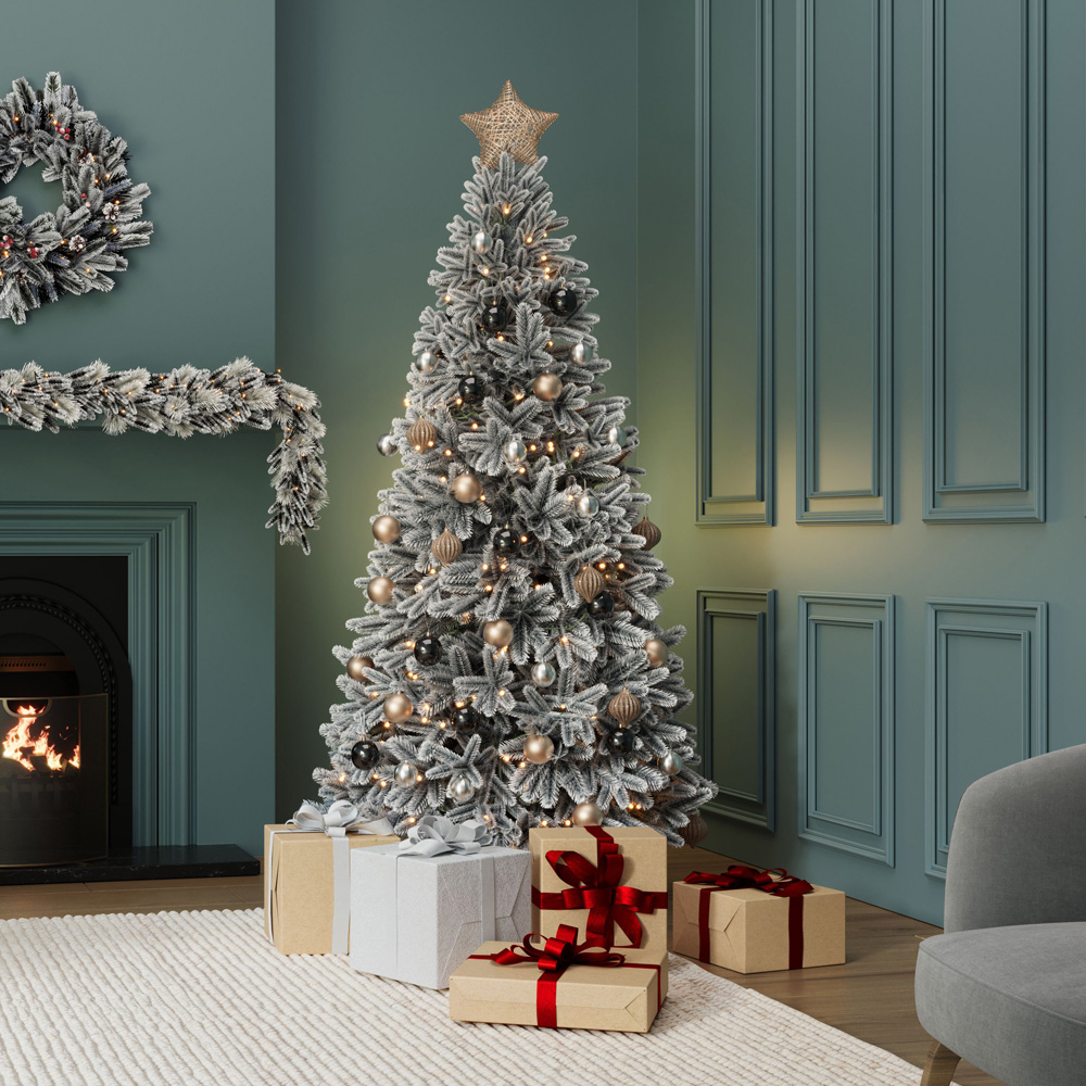 Charles Bentley Luxury Pre-Lit Faux Hinged Snowy Christmas Tree 7ft Image 2