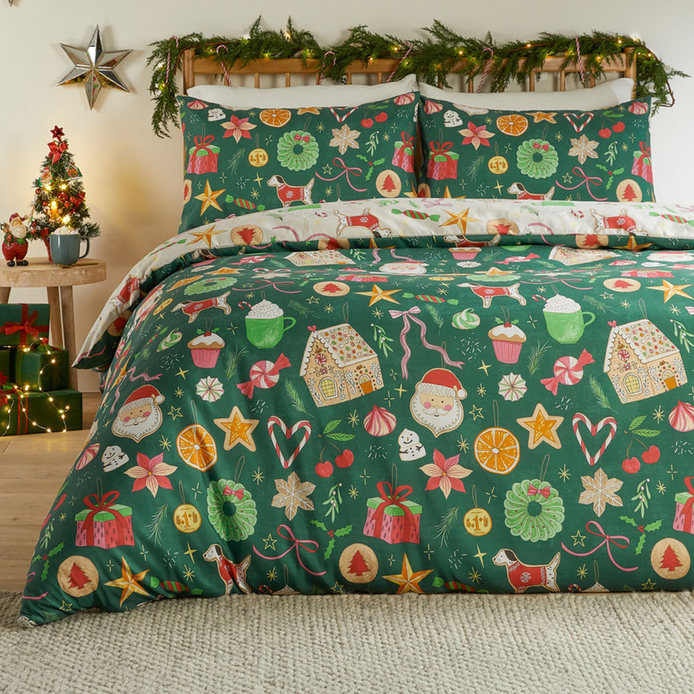 Duvet Day King Size Festive Treats Printed Soft Touch Reversible Duvet Set Image 1