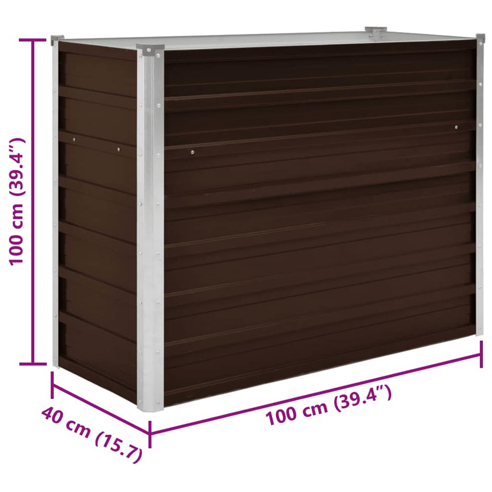 vidaXL Brown Galvanised Steel Raised Garden Bed 77 x 40 x 100cm Image 7
