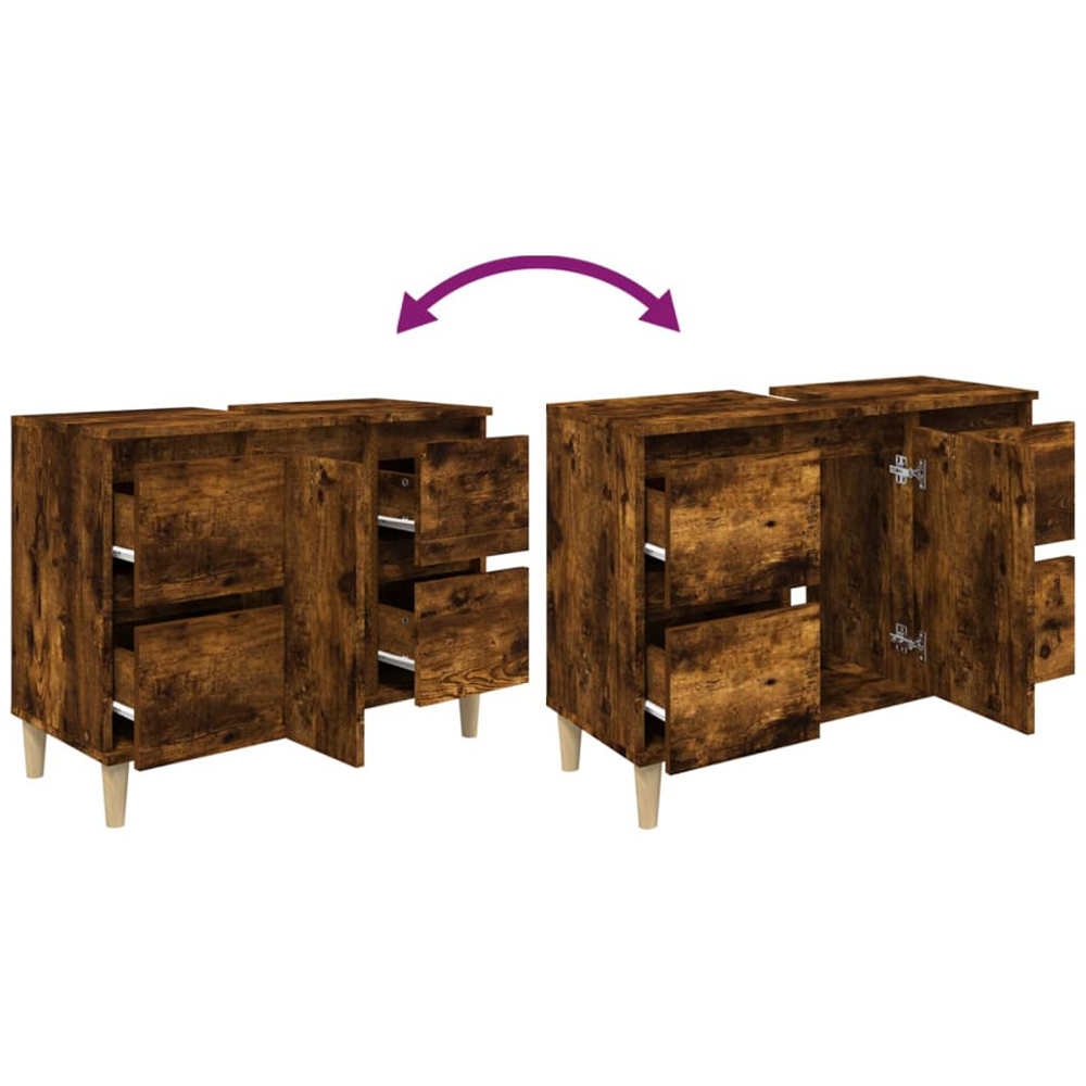 vidaXL Single Door 4 Drawer Smoked Oak Washbasin Cabinet Image 6