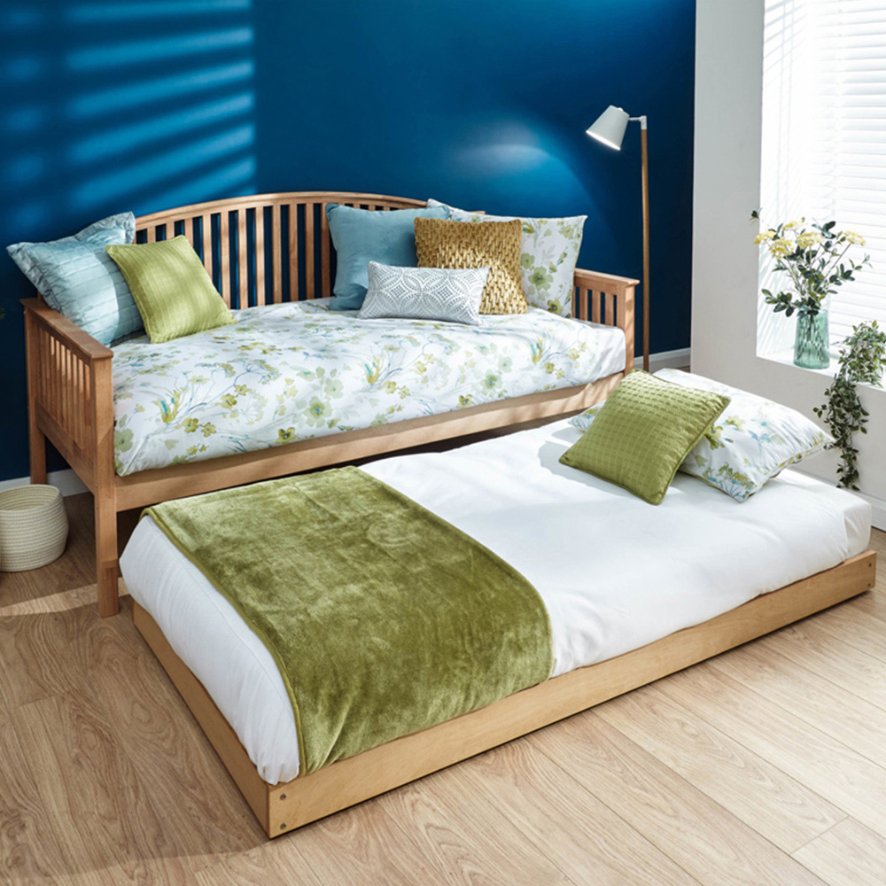 GFW Madrid Single Oak Wood Wooden Day Bed with Trundle Image 1