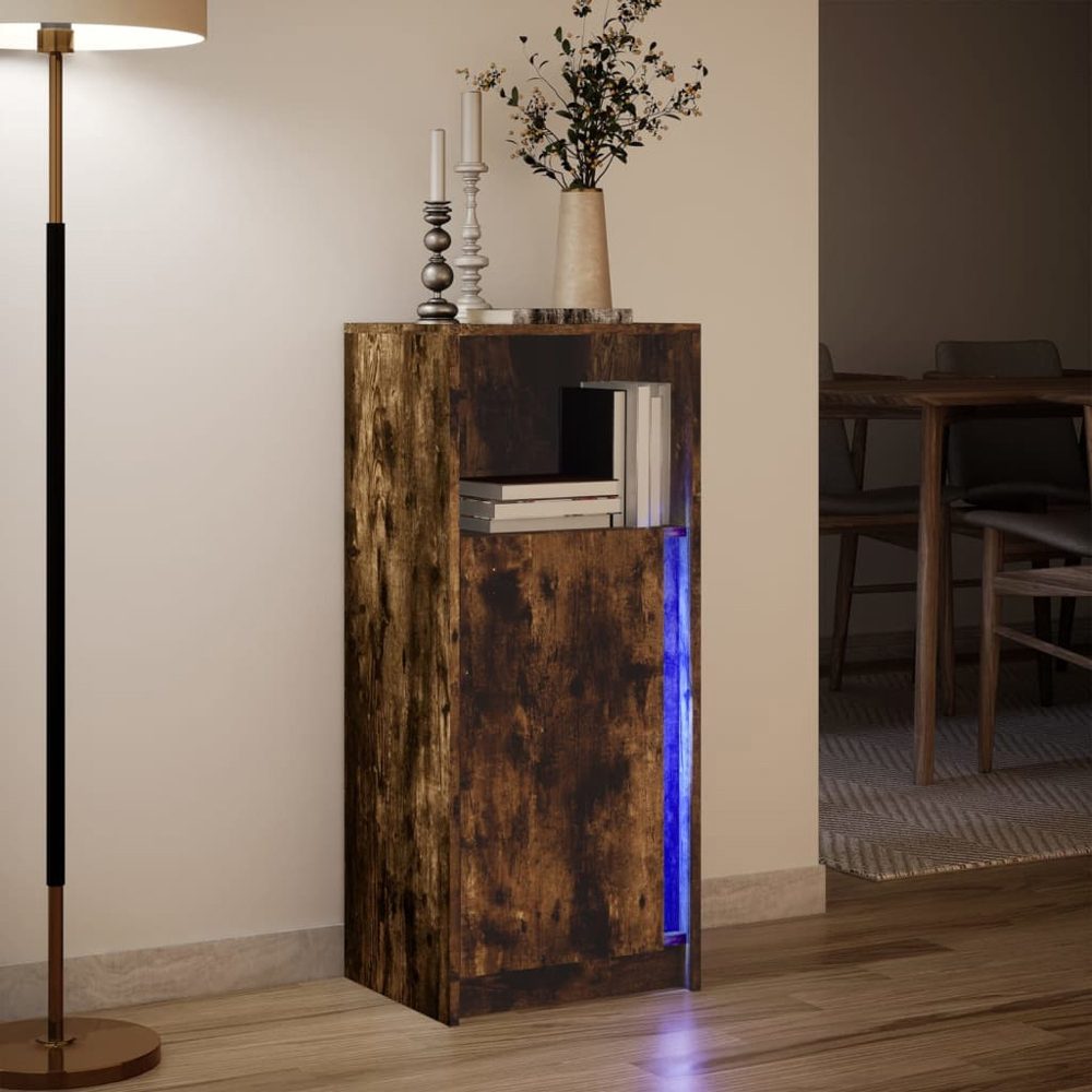 vidaXL Single Door Single Shelf Smoked Oak Sideboard with RGB LED Lights Image 5