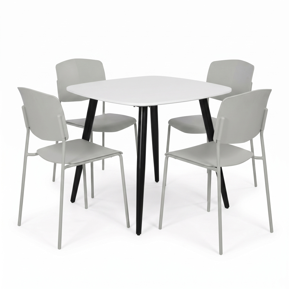 Core Products Aspen Academy 4 Seater Plastic Square Dining Set White and Light Grey Image 2