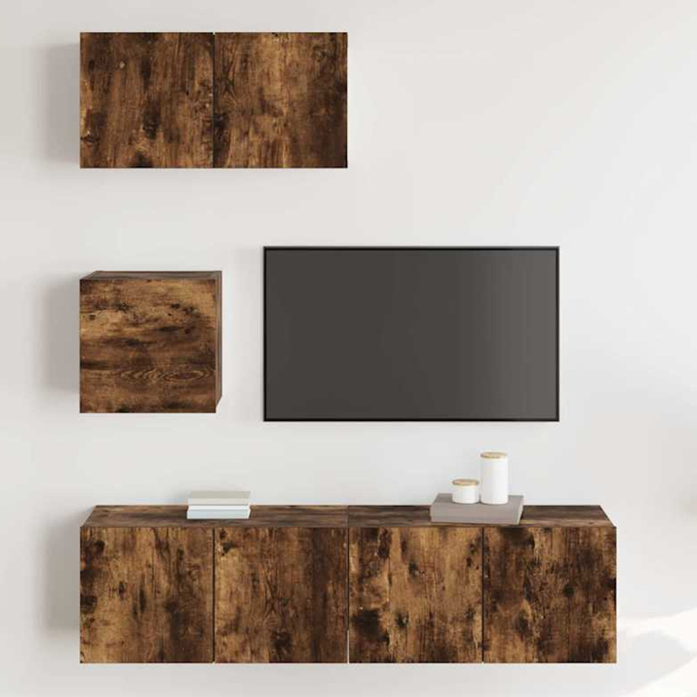 vidaXL 7 Door Smoked Oak Wall Mounted TV Cabinet 4 Piece Image 1