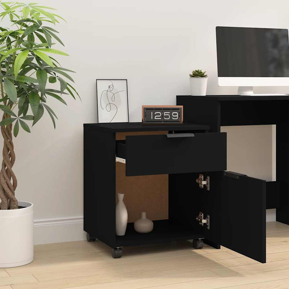 vidaXL Single Door Single Drawer Black Mobile File Cabinet Image 8