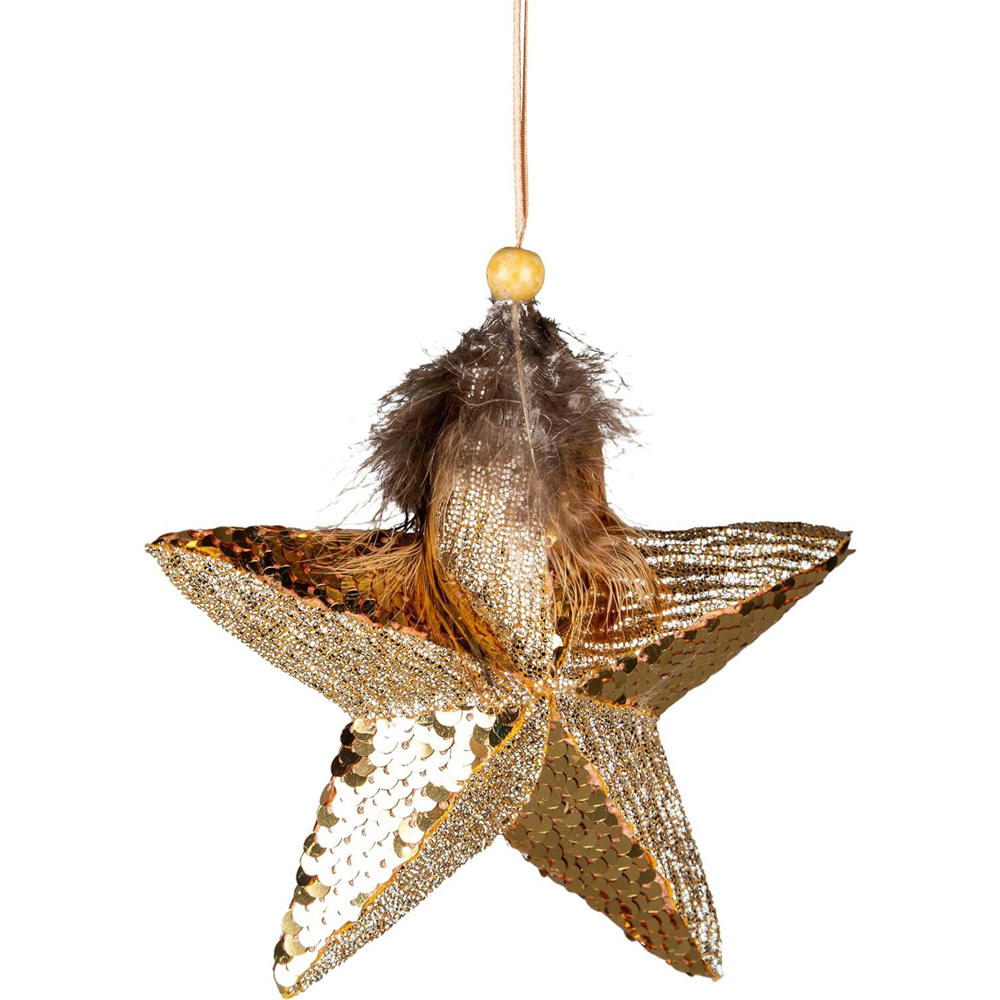 Shatchi Gold Star Hanging Christmas Decoration 3 Pack Image 1
