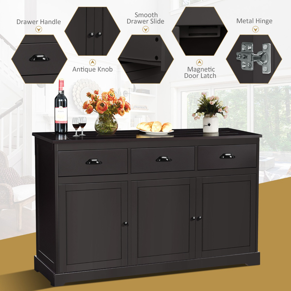 Costway 3 Door 3 Drawer Brown Buffet Sideboard Image 7