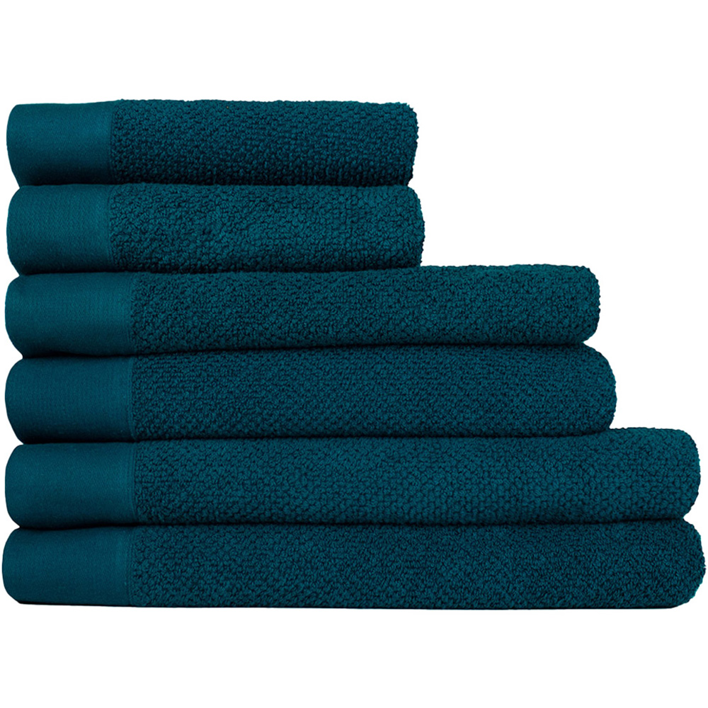 furn. Textured Cotton Blue Hand and Bath Towels Set of 6 Image 1