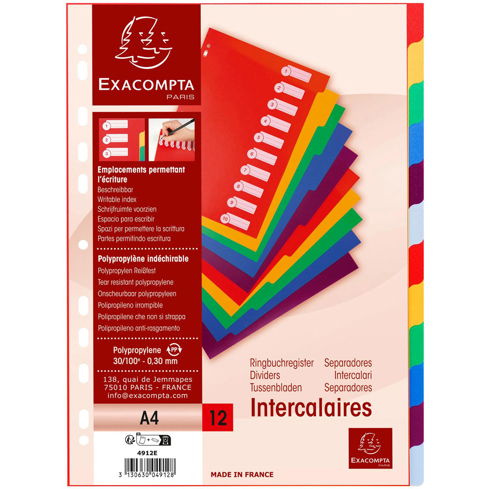 Exacompta A4 12 Section Assorted Colour Polypropylene Divider 15 Pack Image 5