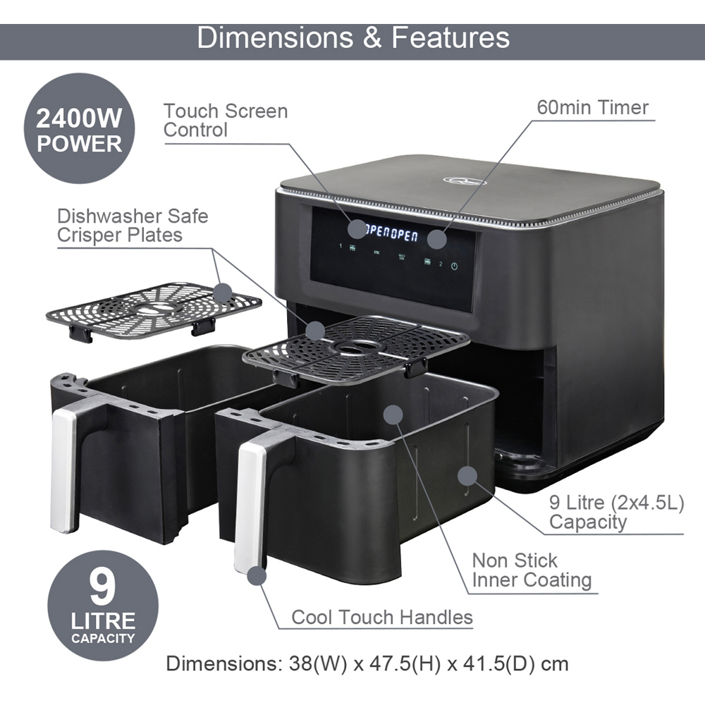 Quest Black 9L Dual Basket Air Fryer Image 9